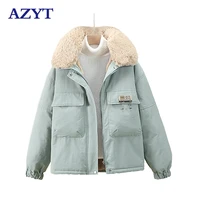 azyt winter fur collar parkas women casaco feminino 2021 lambswool thicken warm winter jacket female korean loose cotton coat
