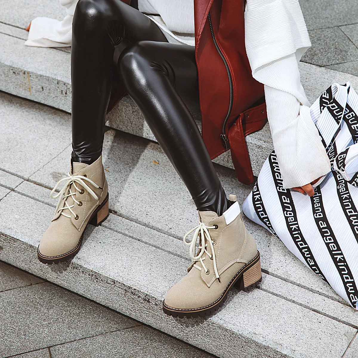 SARAIRIS/Новинка, Прямая поставка, большие размеры 34-43, Нескользящие ботинки на платформе, женские теплые ботильоны, г. Зимняя женская обувь на среднем каблуке