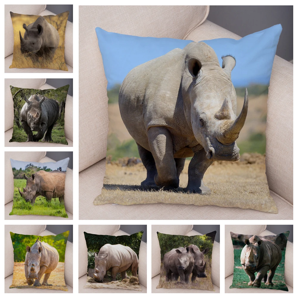 

Африка дикая природа Rhinoceros, наволочка с принтом, декор животного, фоточехол, мягкие короткие плюшевые наволочки, автомобильный диван, домаш...