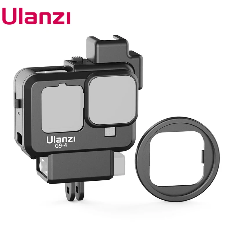 

Ulanzi G9-4 светильник вес клетки для Gopro Hero 9 черный двойным холодным башмаком Камера Крышка для Mic светодиодный светильник с УФ-фильтр 52 мм с пер...