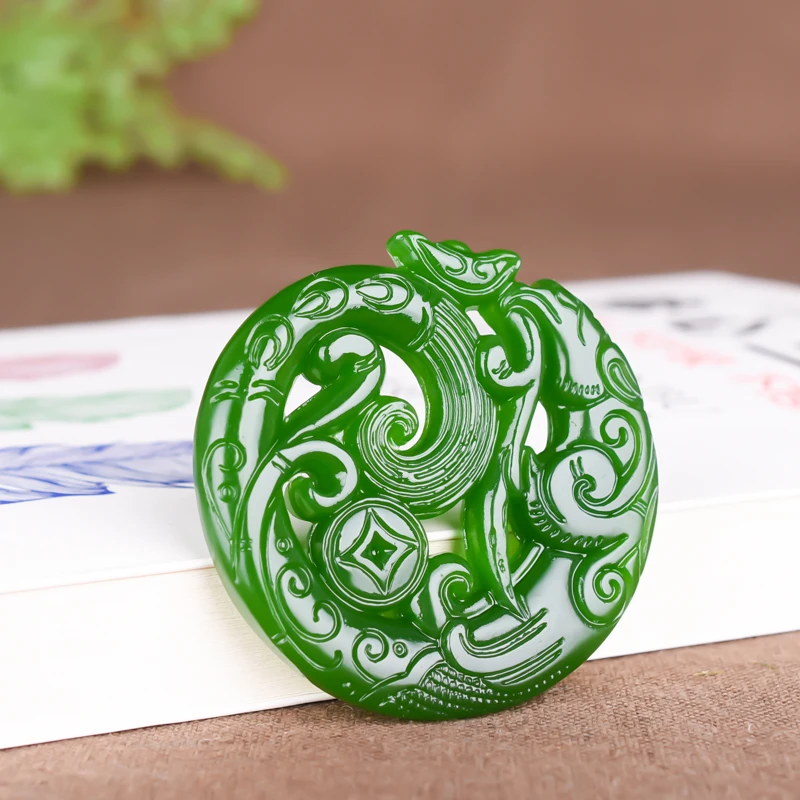 Натуральный зеленый ручной работы античный нефритовый кулон ювелирные изделия
