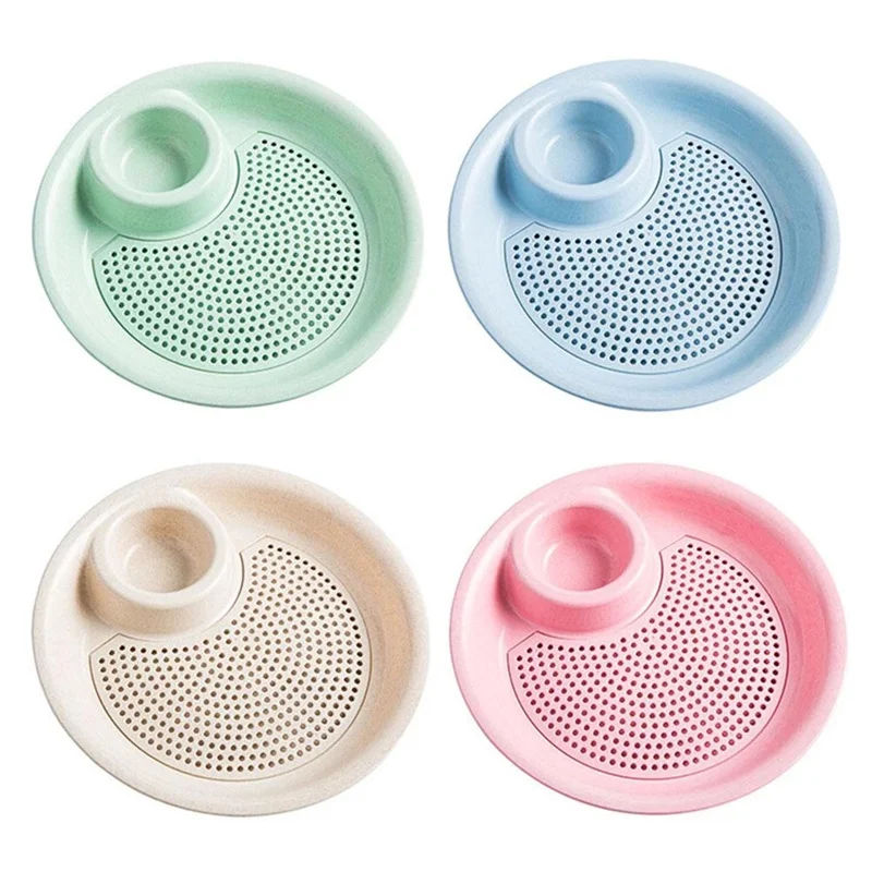 

2PCS Multi Function Wheat Straw Dumpling Plate Double Layer Fruit Plate Plastic With Vinegar Small Dinner Dish Tableware