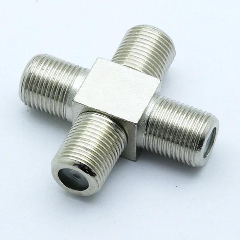 

100pcs/lot F Connector 1 F Female Jack to 3 F Female Jack TV Adapter 4 Ways F Splitter Digital TV Cable TV Coax Plug Connector