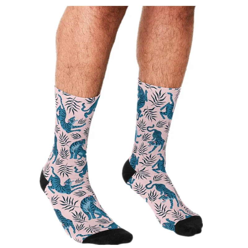 

2021 Funny Socks Men harajuku Alien Abduction Toile De Jouy Pattern in Blue Printed Happy hip hop Men Socks