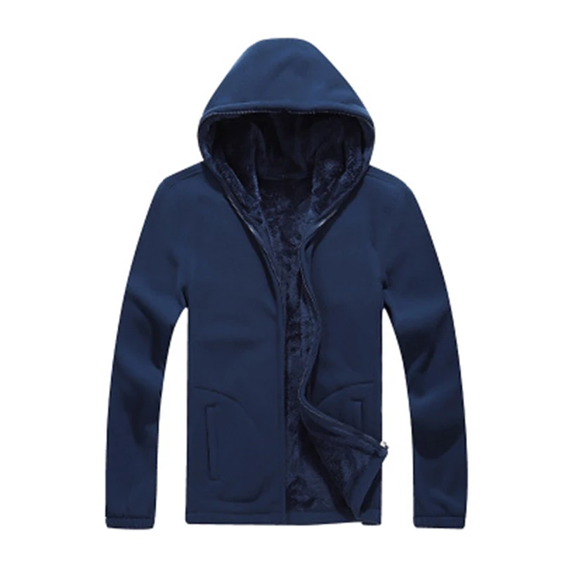 Дизайнерские XL 8XL зимние мужские флисовые повседневные куртки мужские теплые толстовки с капюшоном теплые пальто однотонная утепленная уличная одежда AF1563 - Цвет: Синий