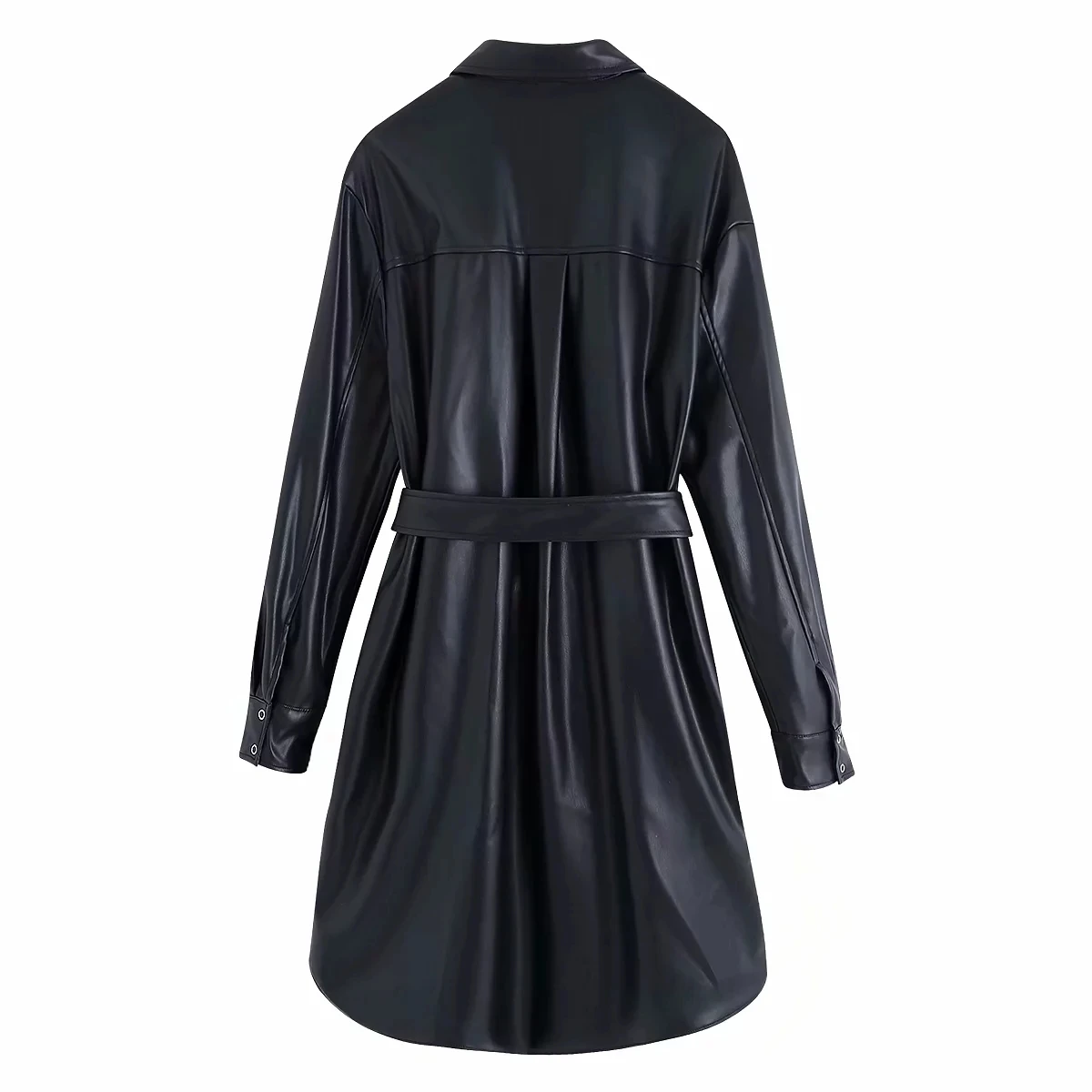 Женское зимнее платье рубашка из искусственной кожи с длинным рукавом