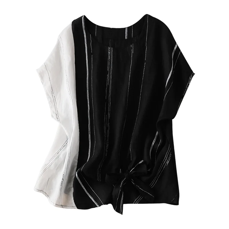 

SHUCHAN High Street Striped Blusa Feminina 100% Line Raglan Sleeve O-Neck Women Shirts Blouses Women Office Clothing