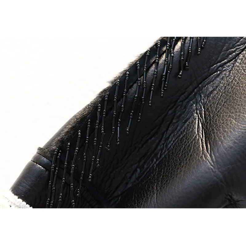 

Winter Women Warm Lambs Wool Faux Leather Jacket Fashion Double Breasted Spliced Tweed Short Plus Velvet Thick Loose Coat H1008