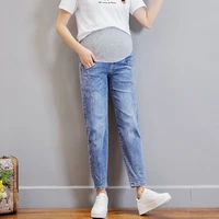 fashion washed denim maternity jeans for pregnant women clothes elastic waist belly loose pants pregnancy gravidas clothing