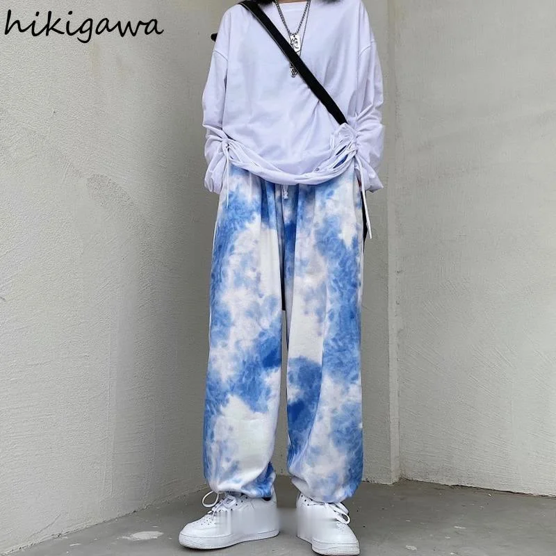 

Hikigawa Wide Leg Pants Women 2021 Spring Joggers Drawstring High Waist Female Pantalon Korean Streetwear Chic Harajuku Trousers