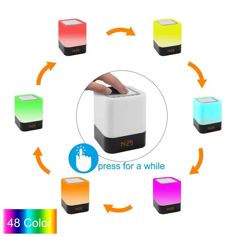 

3in1 Touch-Control Bedside Lamp Bluetooth Wireless Speaker Table Alarm Clock Bluetooth with Changing Led Night Light Radio