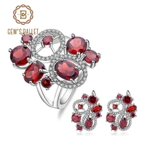 gems ballet natural red garnet vintage flower jewelry set 925 sterling silver earrings ring sets for women gemstone jewelry