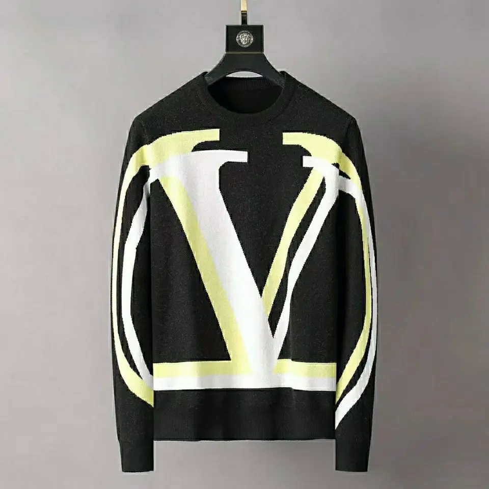 

2021 New Men's and Women's High-quality Sweater Stitching Three-color Jacquard Temperament Loose Joker Sweater