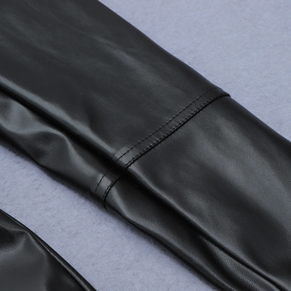 

New style ladies dress black long sleeve leather skirt v-neck celebrity sexy mini dress nightclub club party vestoidos