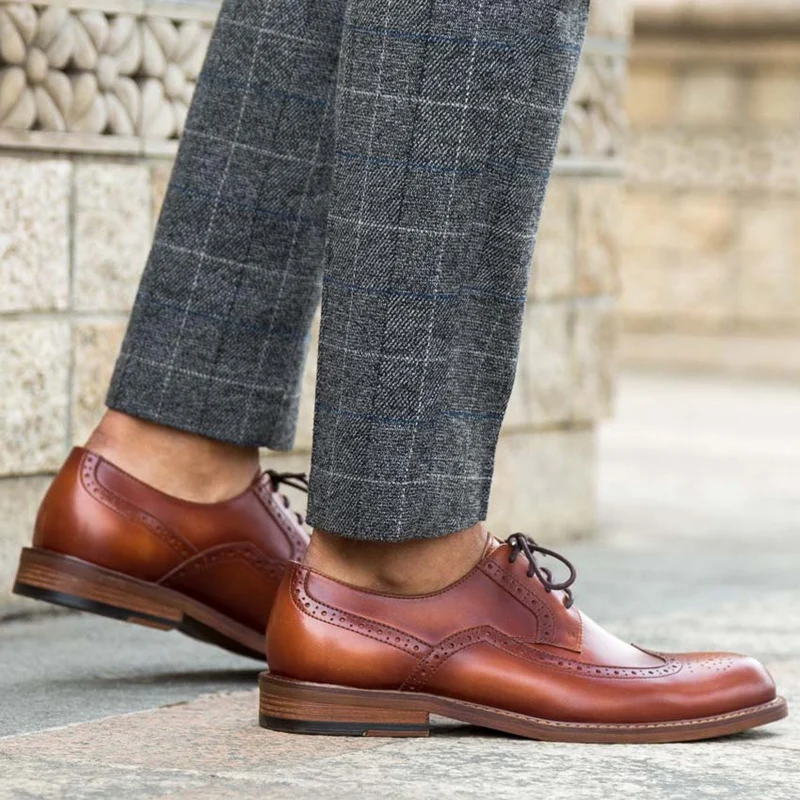 

Italian Designer Round Toe Laces Man Formal Dress Shoes Genuine Leather Derby Party Oxfords Handmade Men's Cap Toe Flats NHS117