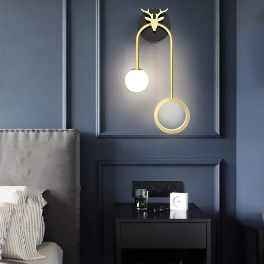 

Nordic Style Round Ball Bedroom Bedside Light Modern Creative Background Wall Lighting Luxury Living Room Aisle Decor Light