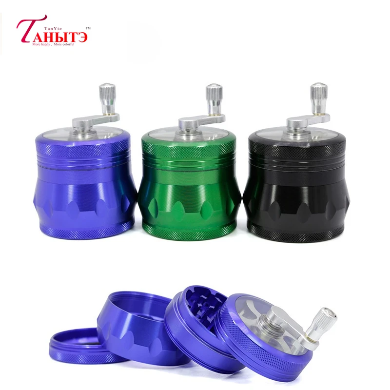 

New Grinder 55mm 4 Layers Herb Smoking Muller Grass Spice Smoke Crusher Aluminium Crank Pollinator Hand Smoking Accessories