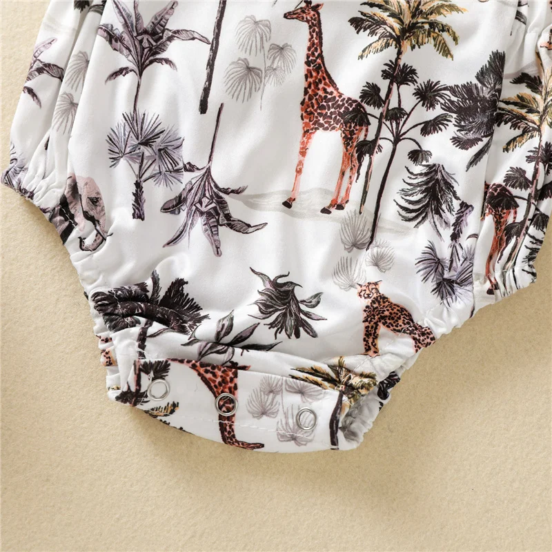 

Summer Newborn Baby Boys Girls Palm Tree Print Romper,Toddler Boys Girls Casual Sleeveless Backless Square Collar Short Jumpsuit