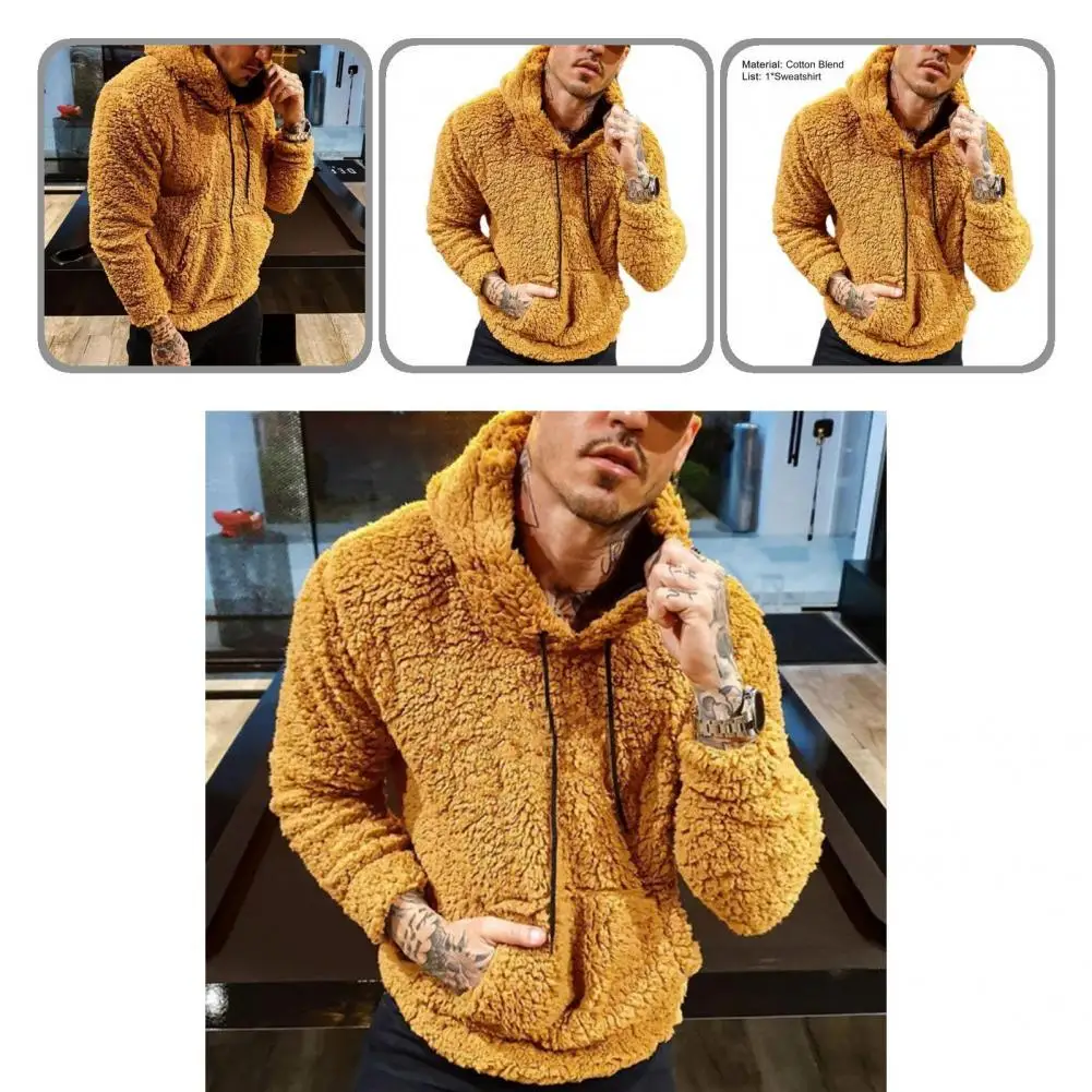 

Sweatshirt Letter Print Pullover Loose Big Pocket Furry Sweatshirt Men Hoodie for Dating