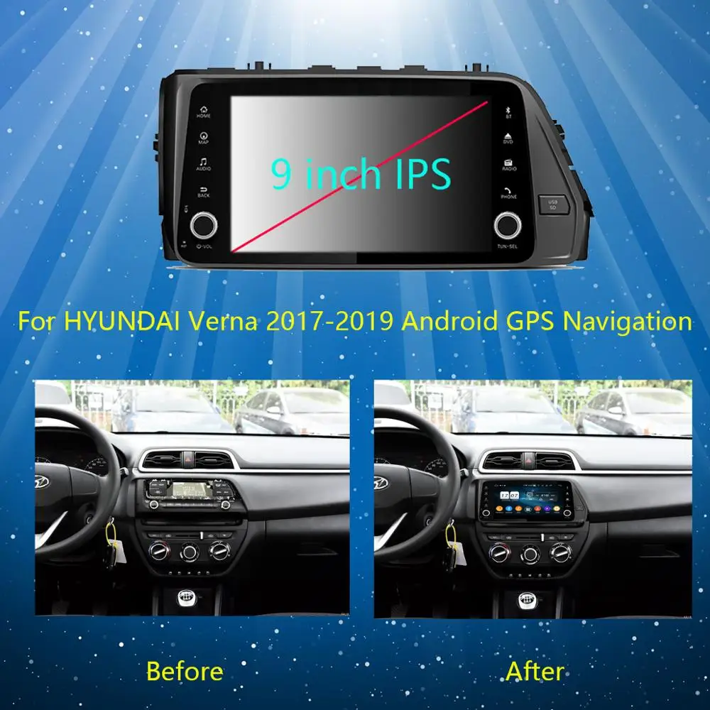 Автомобильный мультимедийный плеер 9 &quotIPS Android 0 8 ядер 4 Гб + 64 ГБ для Hyundai Verna 2017 2018
