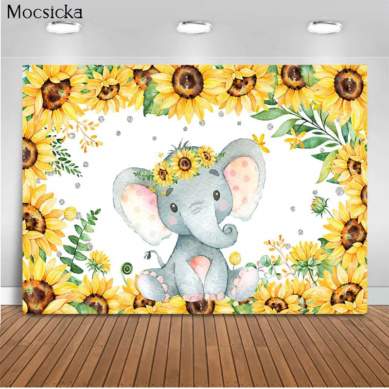 

Mocsicka Baby Shower Background Sunflower Elephant Personalized Photography Background Photo Studio Decoration Banner