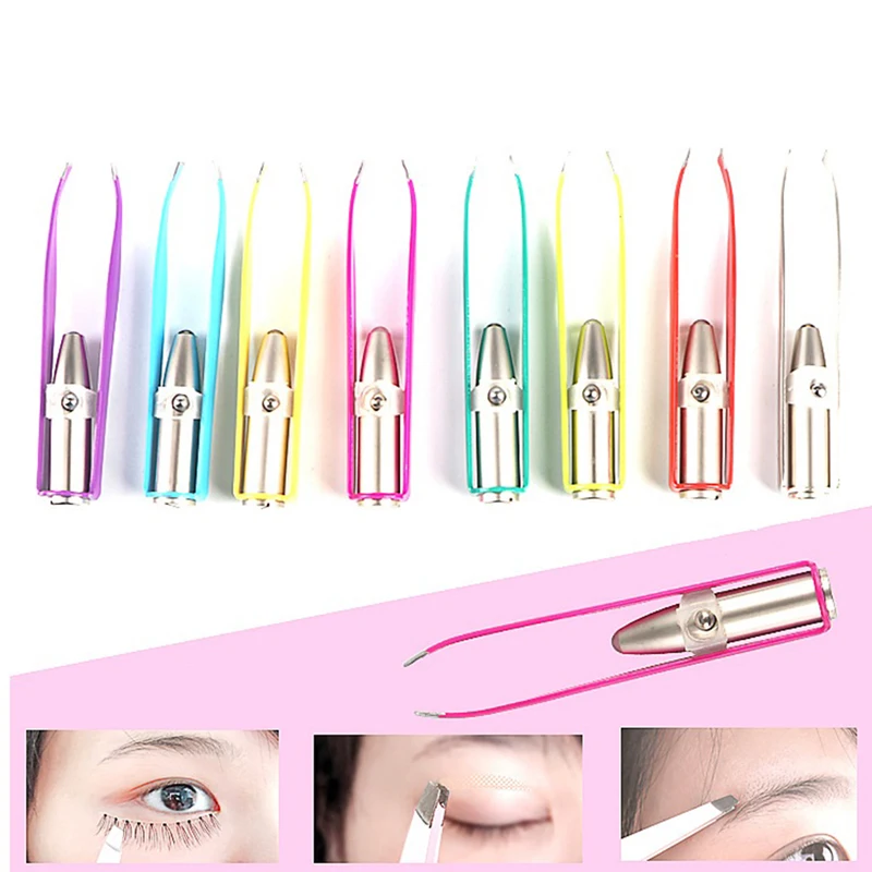 1 шт. портативный светодиодный Пинцет из нержавеющей стали для бровей инструмент