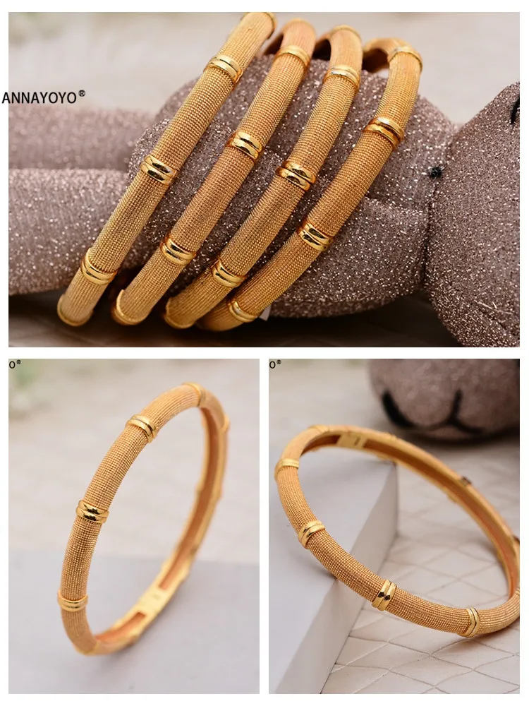 Annayoyo 4pcs Wholesale Fashion Dubai Bangle Jewelry Gold Color Ethiopian Bracelet for Women African Arab Items