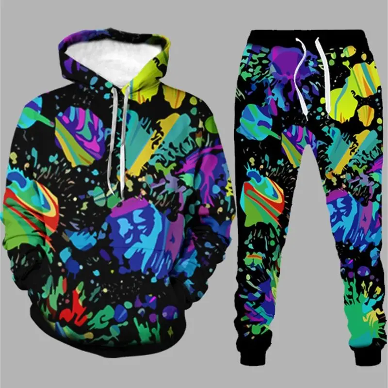 

2021 Fashion 3D Hoodies Suits Men's Sweatshirt Joggers Funny Harajuku Print Set Fall Winter Unisex Tracksuit Clothes Pant