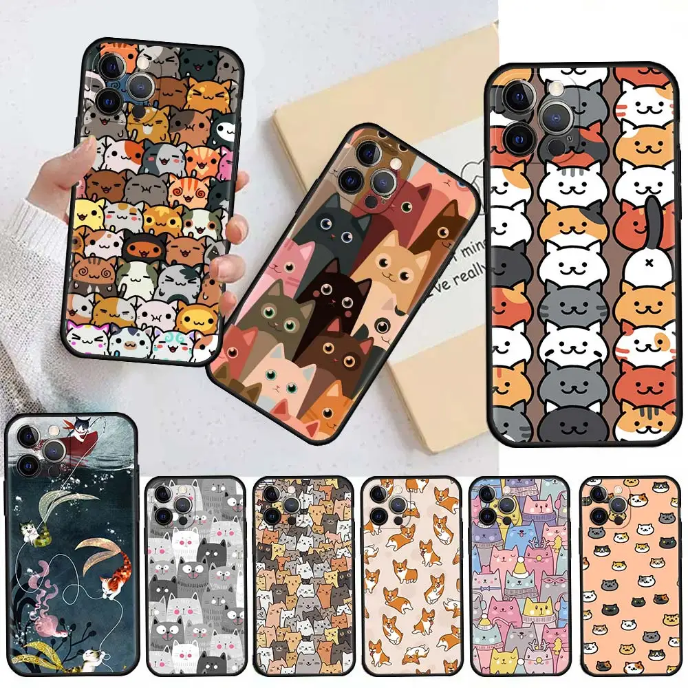 

Case For Apple iPhone 11 13 12 Pro 7 XR X XS Max 8 6 6s Plus 5 5S SE 2020 Black Soft Phone Cover Bag Cute Dogs Cat Animal