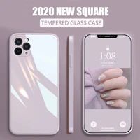 square tempered glass phone case for iphone 13 pro max 12mini 11pro xs xr x 7 8plus liquid silicone hard back luxury shell cover