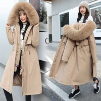 2021 new faction overcome women cotton velvet padded jacket korean style lace up detachable lining long plus jacket trendy coat