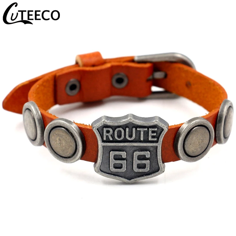 Новый дизайн Route 66 знак панк кожаный браслет мужские браслеты-манжеты и браслеты