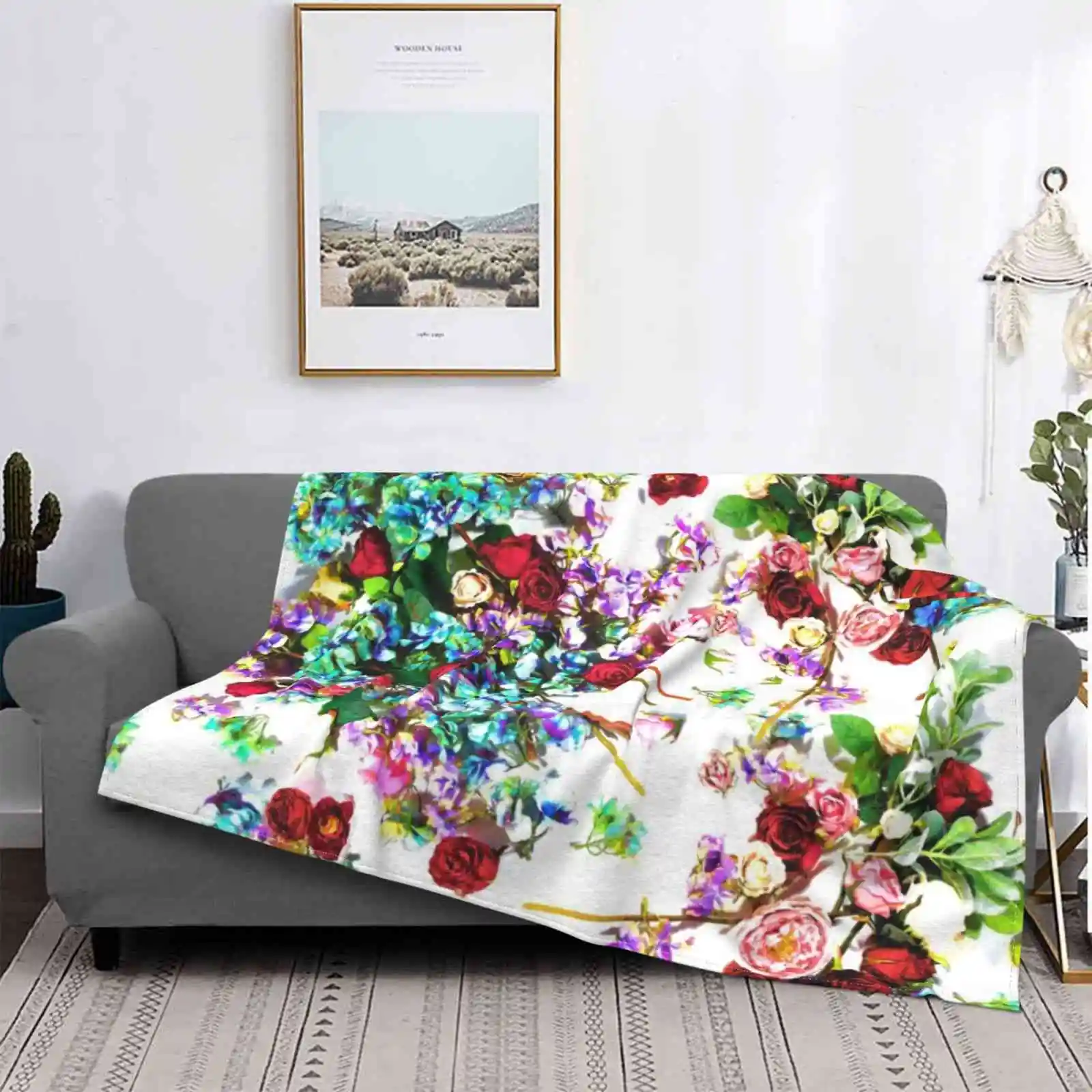 

Романтическое красивое и красочное мягкое одеяло с цветочным принтом в французском стиле коттеджа, мягкое одеяло для дивана/кровати/путеше...