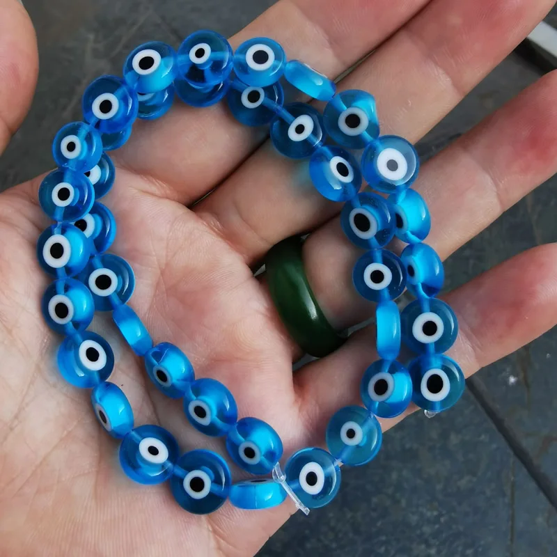

6/8/10mm Multicolor Round Flat Shape Evil Eye Beads Lampwork Glazed Glass Beads for Bracelet Necklace DIY Jewelry Making