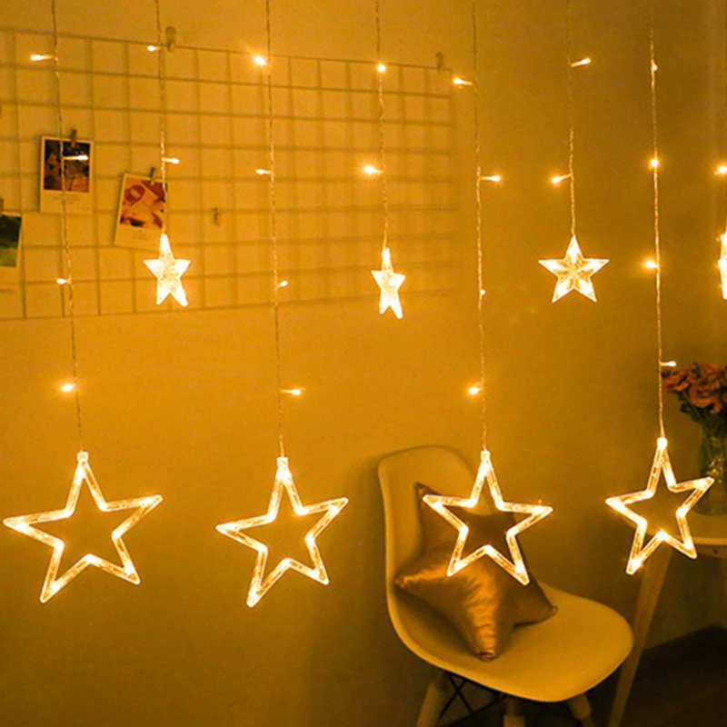 2 5 м 138 светодиодов Звезда Луна Фея огни Рождественская светящаяся гирлянда