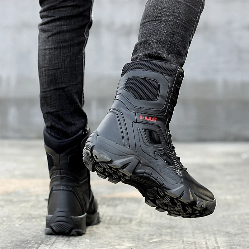 Мужские кожаные ботинки на шнуровке военные уличный светильник модные черные