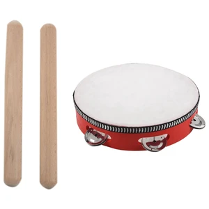 2 Pcs Percussion Rhythm Sticks Children Musical Toy Gift & 1 Pcs 8 Inch Musical Tambourine Drum Round Percussion Gift