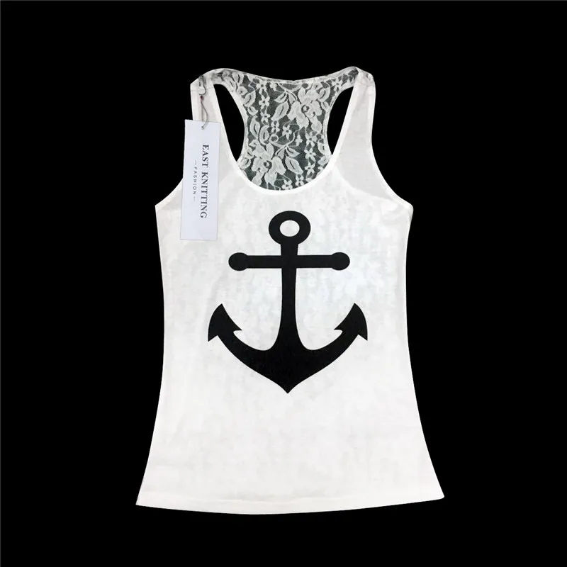 Женский жилет без рукавов 2XL размера плюс простой кружевной с принтом якоря и