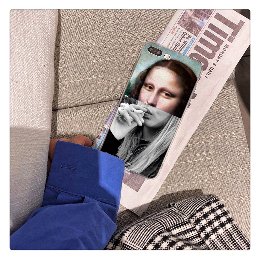 A8 Чехол для телефона Mona Lisa с принтом, мягкий из ТПУ для iphone 11 pro max X XR XS MAX 8 7 6 5 6S 5s PLUS SE MonaLisa gum smoke - Цвет: A8