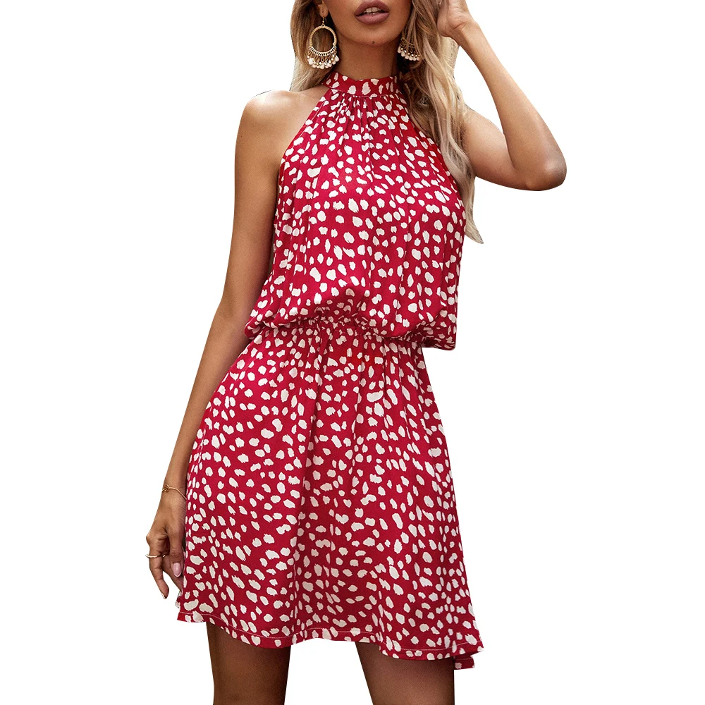 

Polka Dot A-Line s PINK Sexy Office Work Wear Ol Women Summer Sundress Halter Ladies Mini Dress Fashion Street Wear Dress