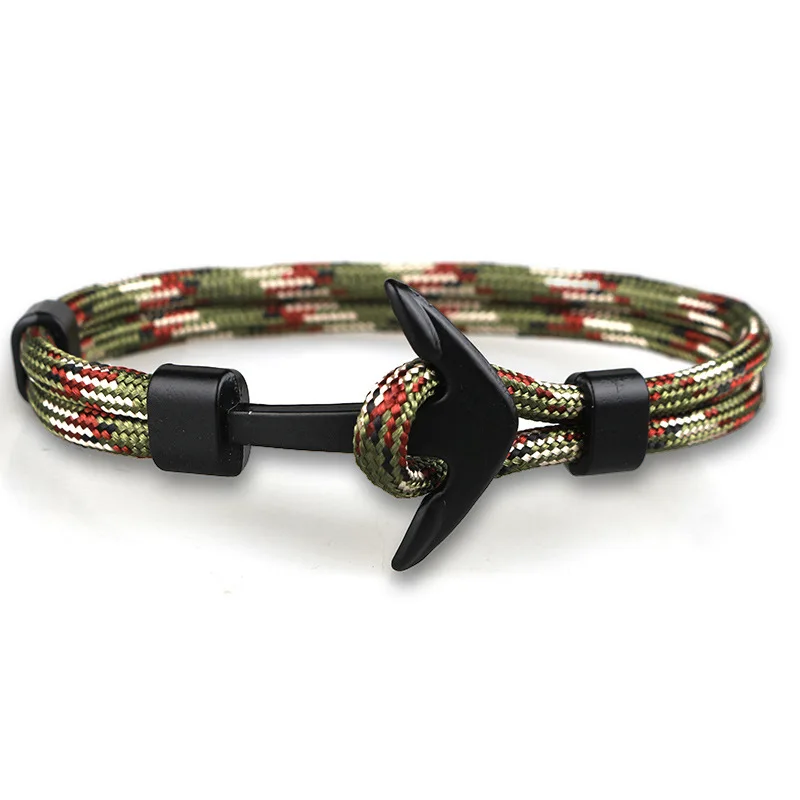 Высококачественный модный черный браслет с якорем для мужчин и женщин подвеска