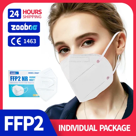 Пылезащитная маска для лица ZOOBOO FFP2 95%, FFP3, 5-слойная маска CE, маска для взрослых FFP2, респираторная маска с фильтром, белая противовирусная маска