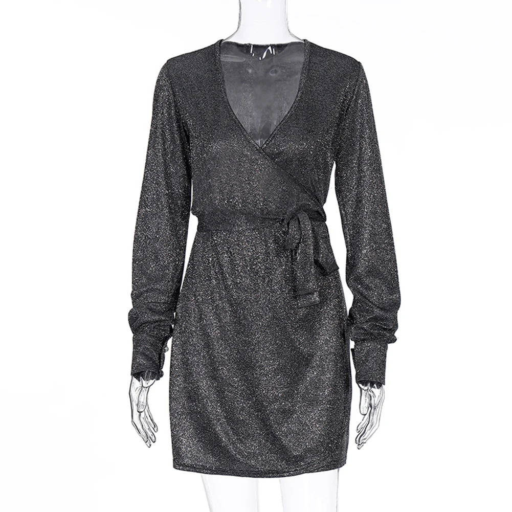 Новинка 2019 Осеннее женское сексуальное мини-платье с глубоким V-образным вырезом