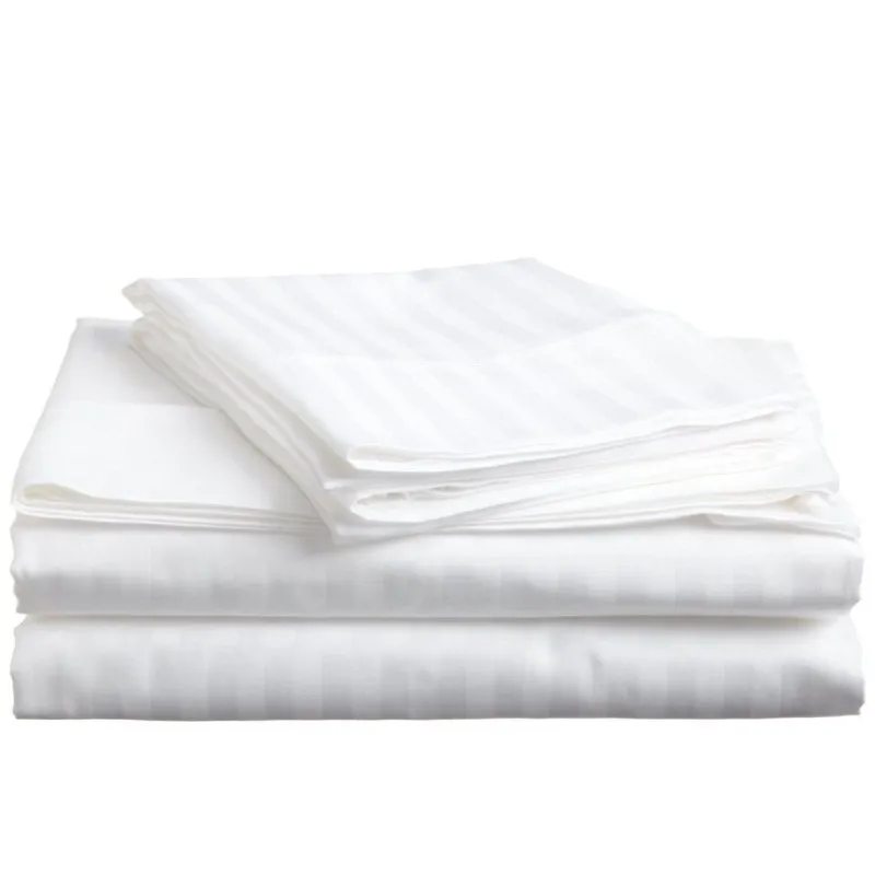 

100% Cotton bedding set satin strip Luxury White Hotel bed linen Twin Queen Full King Size Duvet cover&Fitted sheet&Pillowcase
