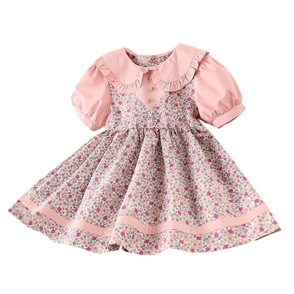 Toddler Baby Kids Girls Dresses Peter Pan Collar Floral Flowers Princess Dress Girl Clothes Summer 2020 roupa infantil | Детская одежда