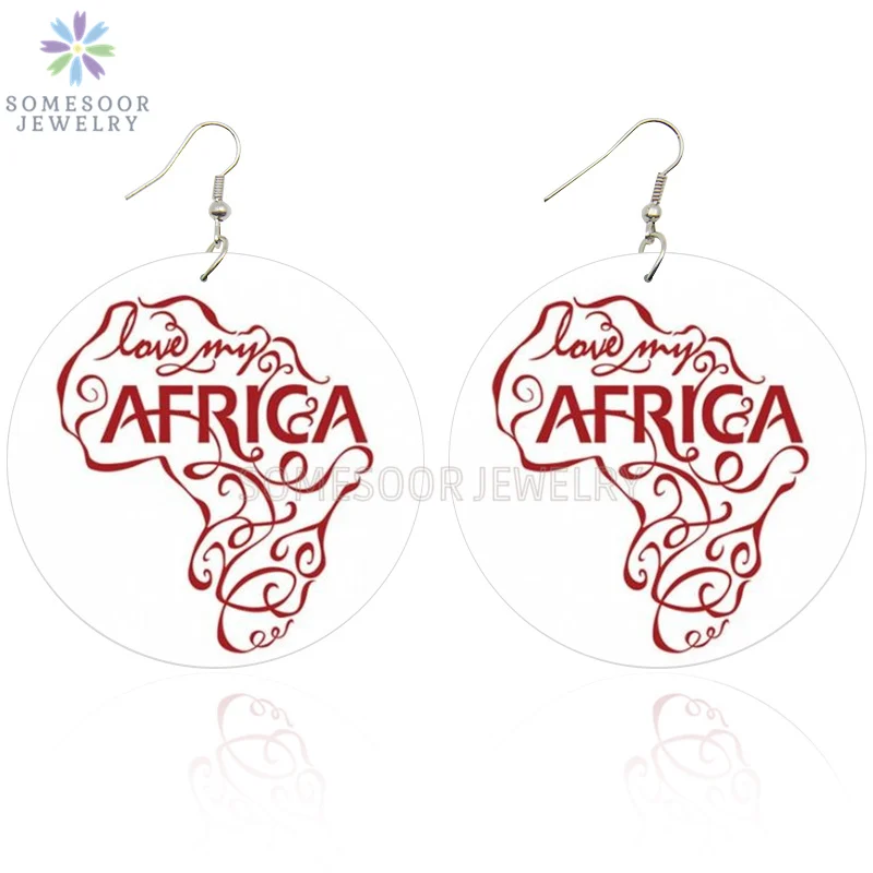 SOMESOOR Love My Africa деревянные висячие серьги с афро материнской картой узор спереди