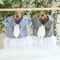 2021 new cute doll collar dot dresses pet dog clothes spring summer fashion gray blue dogs dress poodle chihuahua dog skirts