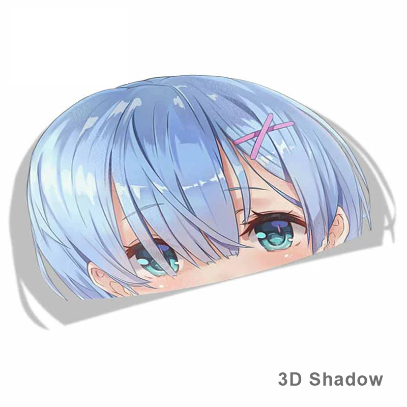 

13X8.6CM Cartoon Car Sticker for Rem Re Zero Peeker Big Head Anime Vinyl Rear Windshield Trunk Stickers Car Accessories