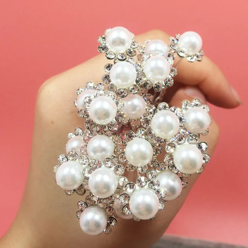 FORSEVEN 10 шт цветок шпильки для волос с жемчугом клипсы блестящие стразы u образные