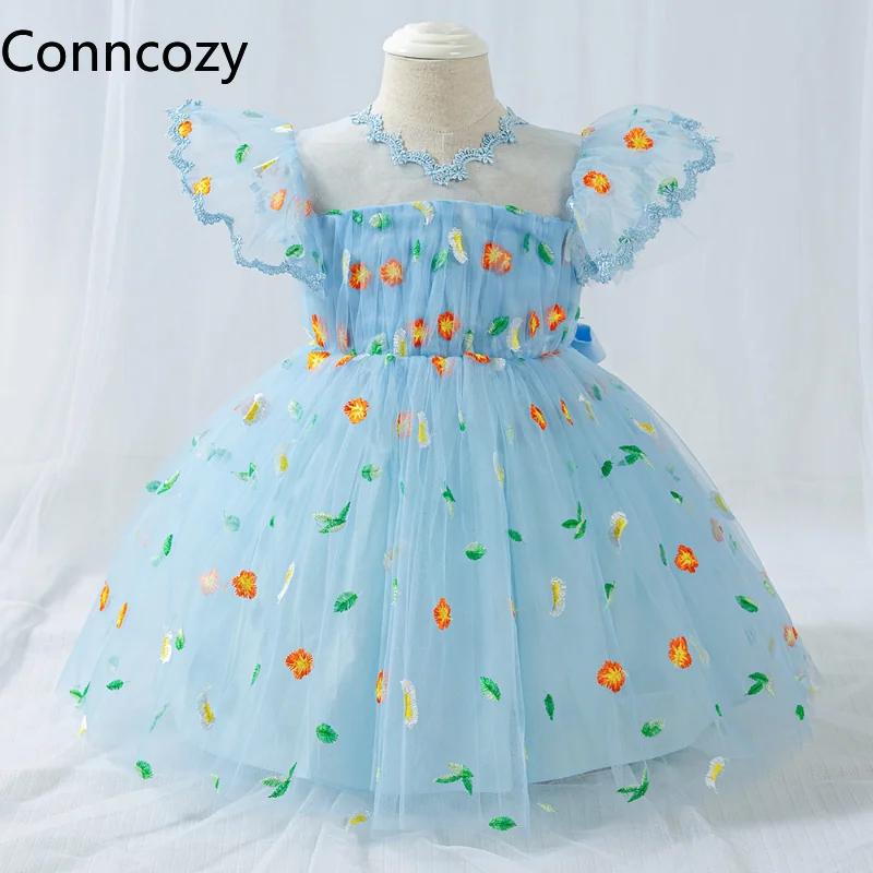 

Пышное платье принцессы с вышивкой, для маленьких девочек